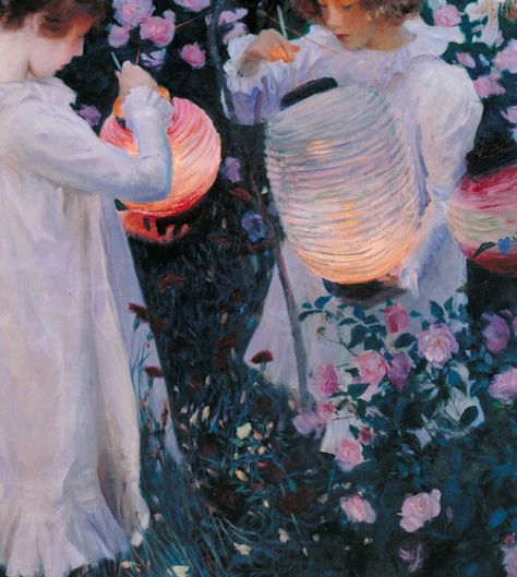 John Singer Sargent, Carnation, Lily, lily, Rose (detail) 1885-86 Lily Lily Rose, Carnation Lily Lily Rose, Beachy Art, Lantern Art, John Singer Sargent, Art Folder, Rosé Details, Impressionism Art, Realistic Paintings