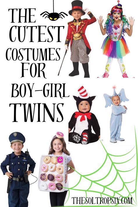 The CUTEST Twin Costume Ideas for Boy Girl Twins - The Soltrop Six Twin Toddler Halloween Costumes, Twin Halloween Costumes For Toddlers, Boy Girl Twin Halloween Costumes, Boy And Girl Halloween Costumes, Twins Halloween Costumes, Twin Costume Ideas, Astronaut And Alien, Girl Scout Costume, Boy Girl Twin Outfits