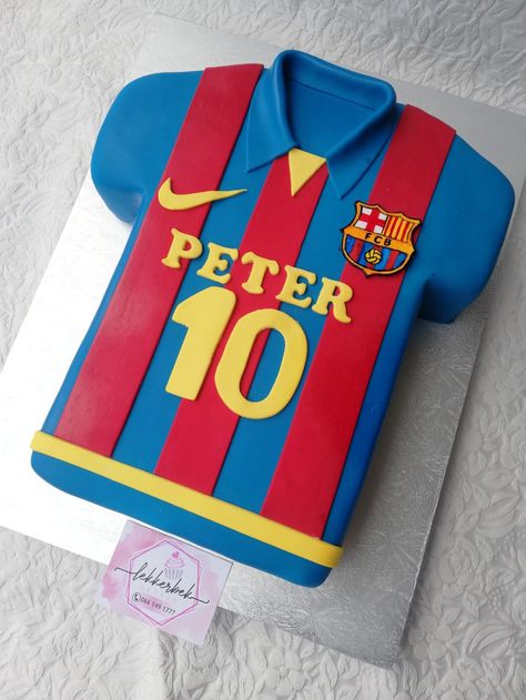 Barcelona Football Jersey Cake Football Jersey Cake, Jersey Cake, Barcelona Football, Football Jersey, Football Jerseys, Cake Ideas, Barcelona, Birthday Cake, Football