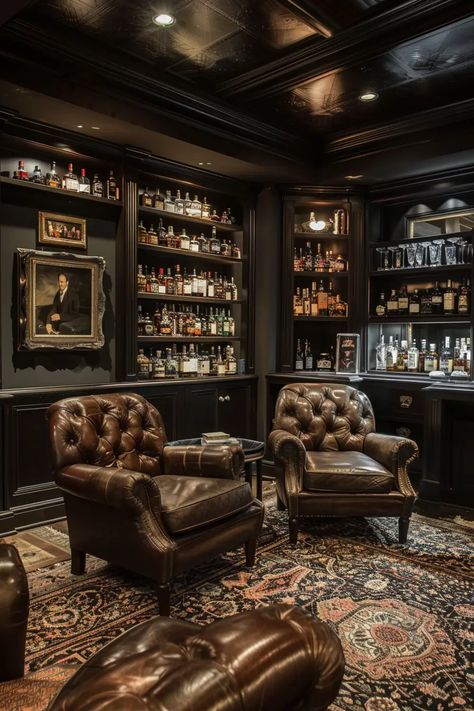 Designing The Perfect Home Whiskey Lounge: 13 Ideas & Inspiration - DreamyHomeStyle Cigars And Whiskey Room, Home Whiskey Room, Speakeasy Interior Design, Whiskey Bar Ideas, Whiskey Lounge Home, Bourbon Room Ideas, House Bar Design, Home Whiskey Bar, Speakeasy Bar Design