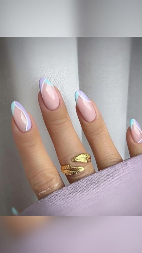 C French Tip Nails, Pastel Nails Designs Almond, Acrylic Nail French Tip Color, Cute Gel Nails For Summer French Tips, French Colors Nails, Cute Pastel Nail Ideas, Spring Tip Nails, Oval Nails Designs Spring, Color French Nails Summer