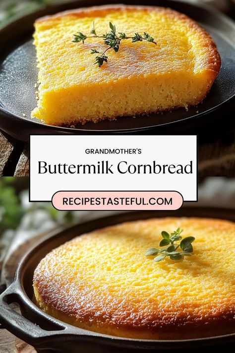 Grandmother's Buttermilk Cornbread is a timeless, comforting classic that’s crispy on the outside and tender on the inside. Made with simple ingredients like cornmeal, buttermilk, and a touch of butter, this cornbread is full of flavor and just the right amount of moisture. Whether served as a side with soup, chili, or fried chicken, or enjoyed on its own with a dollop of butter and honey, this cornbread will bring a taste of home to your table. Things To Do With Buttermilk, Buttermilk Bread Recipes, Easy Buttermilk Cornbread, Buttermilk Cornbread Recipe, Cornmeal Bread, Cornbread Recipes, Buttermilk Bread, Martha White, Buttermilk Cornbread