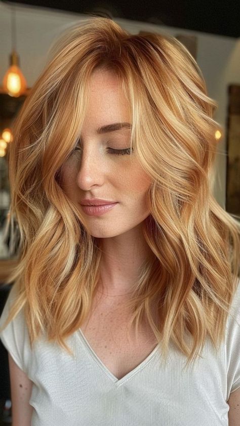 Irish Blonde Hair, Red Hair With Thick Blonde Highlights, Light Spring Red Hair, Pale Copper Blonde Hair, All Over Strawberry Blonde Color, Dimensional Strawberry Blonde Balayage, Red Hair Ideas For Blondes, Blonde Hair Strawberry Highlights, Summer Strawberry Blonde Hair