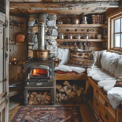 Keep It Wild Rustic Tiny House Cabin, Old Cabin Interior, Hunting Cabin Interior, Dream Home Library, Stylized Environment, Rustic Tiny House, Small Cabin Plans, Cabin Interior Design, Log Cabin Interior