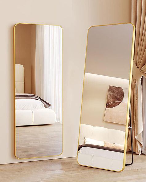 Full Length Mirror In Bedroom, Freestanding Wall, Mirror With Stand, Mirror Floor, Floor Length Mirror, Gold Floor, Colored Mirror, Full Length Mirrors, Full Body Mirror