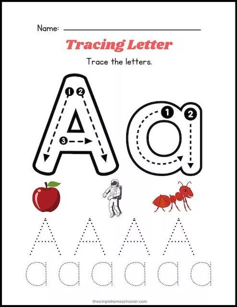 Free Letter A Tracing Worksheets: Easy Print! - The Simple Homeschooler A Letter Tracing, Letter A Tracing Worksheet, A Tracing Worksheets, Letter A Worksheet, Writing Activities For Preschoolers, Tracing Activities, Preschool Tracing, Tracing Sheets, Letter Tracing Worksheets