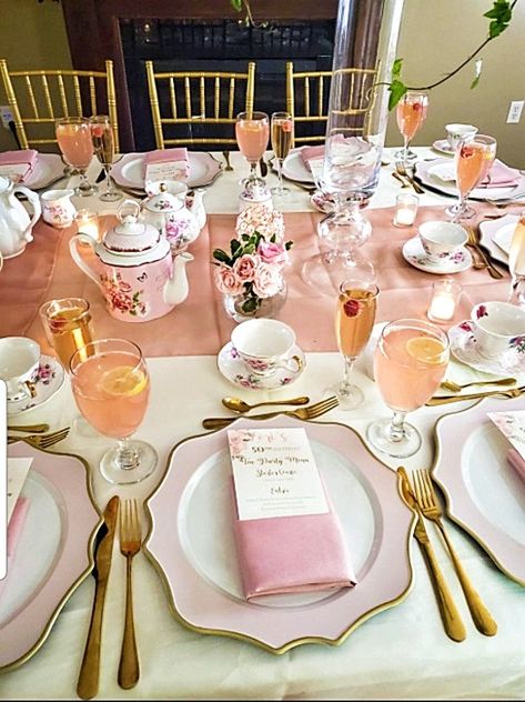 Pink Afternoon Tea Party Ideas, Vintage Afternoon Tea Party, Pink And Gold Tea Party Table Settings, Pink And White High Tea Table Settings, English Tea Birthday Party, Mother And Daughter Tea Party, Tea Party Treat Table, 40th Tea Party Ideas, Pink And Yellow Tea Party