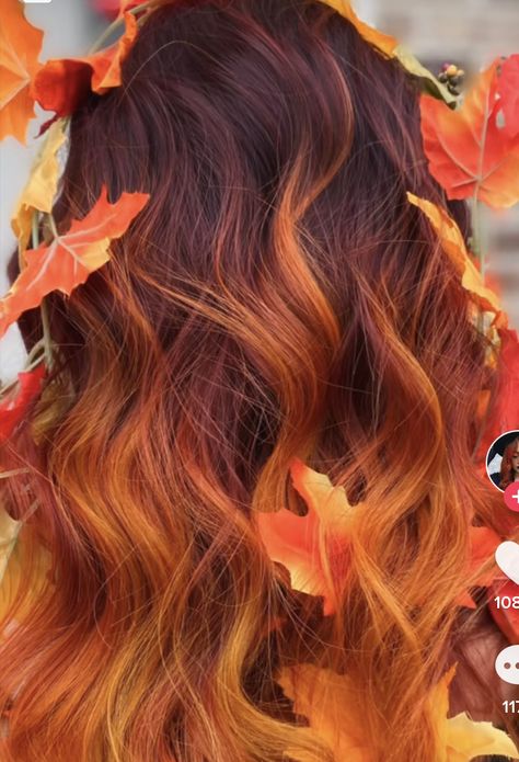 Haircolor Ideas 2023 Fall, Mixing Hair Extensions, Fall Themed Hair Color, Peek A Boo Vivid Hair Color, Fall Season Hair Color, Fall Hair Vivids, Fall Haircuts Long Hair, Vivid Hair Colors For Fall, Orange Underdye Hair