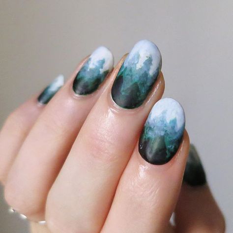 Pine trees in the fog ☁️ Tumblr Nail Art, Pretty Fingers, Tree Nails, Awesome Nails, Nails Tumblr, Trendy Nail Art, Get Nails, Beauty Stuff, Nail Art Inspiration