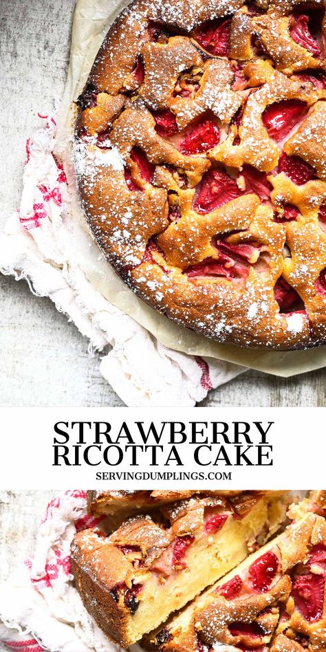 Ricotta Strawberry Dessert, Ricotta Strawberry Cake, Strawberry Ricotta Cake, Ricotta Desserts, Ricotta Strawberry, Ricotta Recipes Dessert, Small Recipes, Serving Dumplings, Strawberry Ricotta