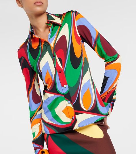 Onde crêpe shirt in multicoloured - Pucci | Mytheresa Bottega Veneta Bags, International Fashion, Emilio Pucci, Slingback Pump, Classic Collection, Long Tops, Designing Women, Printed Shirts, Color Design