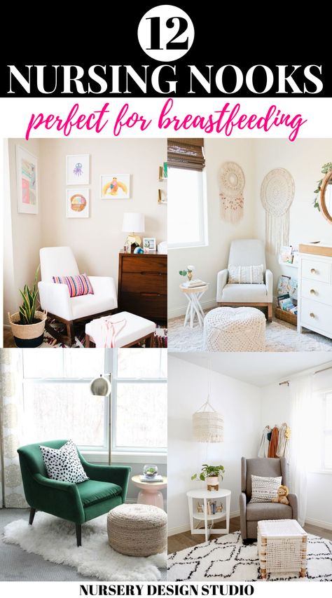 NURSING NOOK IDEAS FOR PERFECT FOR BREASTFEEDING Nursing Area In Nursery, Nursing Area In Bedroom, Nursing Nook Ideas, Small Nursing Room Ideas, Nursing Room At Work, Nursing Corner In Nursery, Nursing Corner In Bedroom, Nursing Chair Corner, Lactation Room At Work