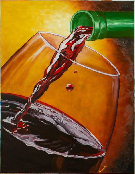 Drink Painting, Pouring Wine, Wine Painting, Custom House Portrait, Interior Painting, Wine Art, Oil On Canvas Painting, Paint And Sip, Large Painting