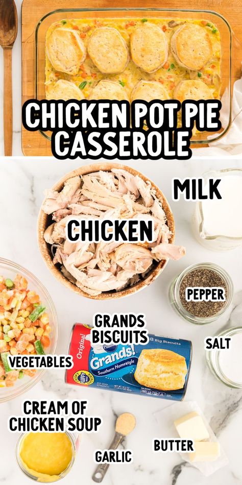 Biscuit Chicken Pot Pie, Easy Chicken Pot Pie Recipe, Pot Pie Casserole, Chicken Pot Pie Casserole, Homemade Chicken Pot Pie, Easy Chicken Pot Pie, Easy Pie Recipes, Chicken And Biscuits, Easy Dinner Recipe