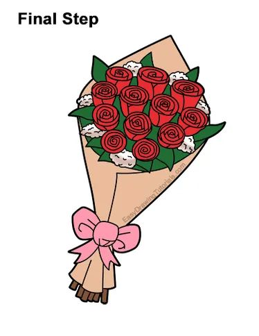 Cartoon Bouquet Of Flowers, Rose Boquet Drawing, Drawing Of Flower Bouquet, Bucket Of Flowers Drawing, Bouquet Of Roses Painting, Bouquet Of Flower Drawing, Bouquet Of Flowers Aesthetic Drawing, Drawing Of Bouquet Of Flowers, Cartoon Flower Bouquet