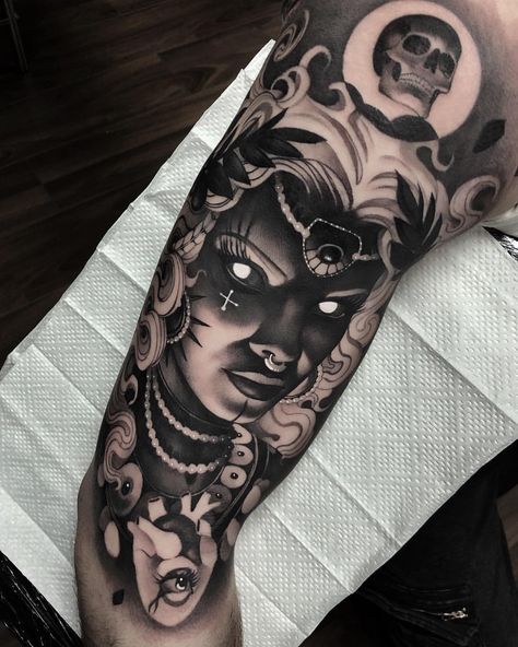 CRISTIAN CASAS on Instagram: ““Muse” done at @family_art_tattoo on @say.art For info and appointments cristianink@outlook.com @electricink @staycoldapparel…” Traditional Tattoo Animals, New Traditional Tattoo, Lion Shoulder Tattoo, Fenrir Tattoo, Black And White Tattoos, Black And Grey Tattoos Sleeve, Black Art Tattoo, Full Sleeve Tattoo Design, White Tattoos