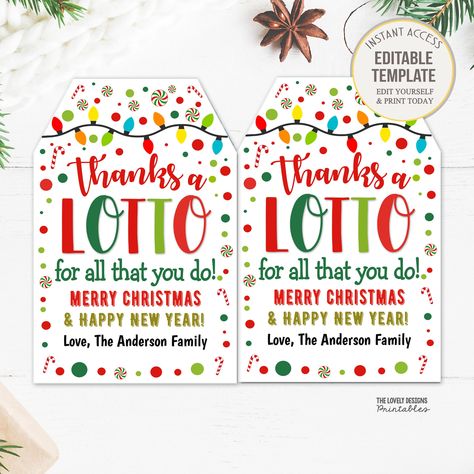 Christmas Lottery Gift Tag Printable Thanks a Lotto for all you do Pto Pta Christmas Coworker Staff Work Lottery Ticket Gift Tag Editable Lotto Gift Ideas, Thanks A Lotto Free Printable, Lottery Ticket Gift Tags Free Printable, Christmas Lottery Ticket Gift Ideas, Lottery Ticket Gift, Reading Center, Gift Tag Printable, Ticket Card, Lottery Ticket