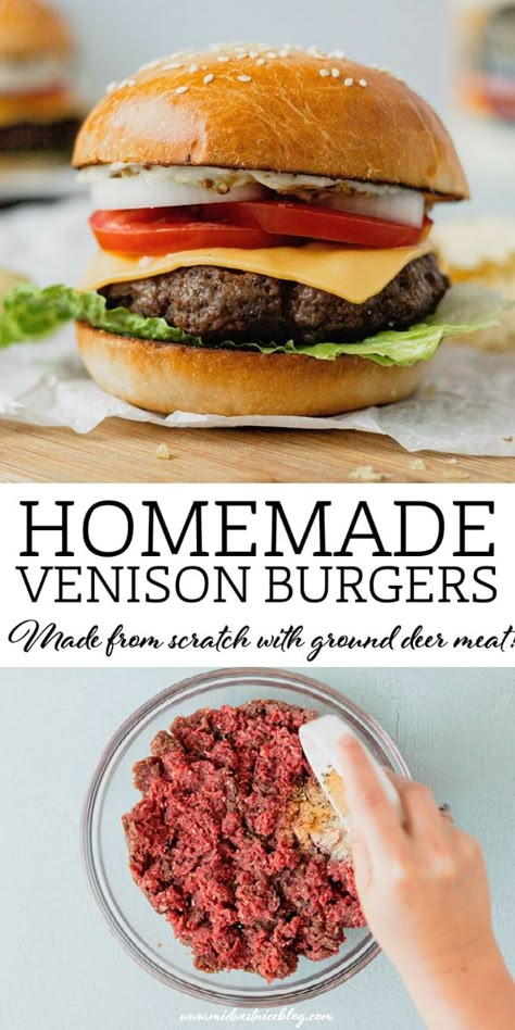 Canning Venison Burger, Dinners With Deer Meat, How To Cook Ground Deer Meat, Deer Meat Burgers, Deer Burger Recipes Ground Easy, Deer Meat Burger Recipes, Fried Deer Meat Recipes, Deer Burgers Ground Venison, Best Venison Burger Recipe