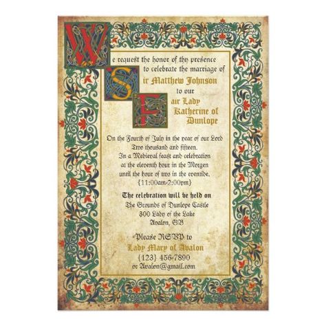 Medieval Manuscript Wedding Invitation Card Funky Wedding Invitations, Medieval Wedding Dresses, Noble Aesthetic, Medieval Wedding Theme, Old Parchment, Geek Wedding, Medieval Wedding, Invitation Design Template, Formal Wedding Invitations