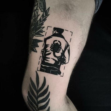 Drive Tattoo Movie, Drive Movie Tattoo, Drive Tattoo, Film Tattoo Ideas Movies, Ryan Gosling Tattoos, Black Sheep Tattoo, Sheep Tattoo, Scorpio Tattoo, Movie Tattoo