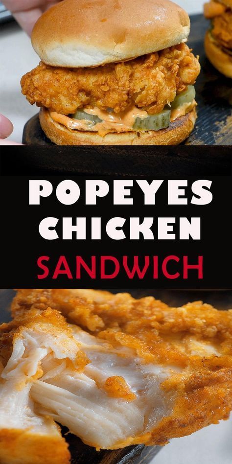 Easy and delicious Popeyes Chicken Sandwich recipe. Popeyes Chicken Sandwich Recipe Copycat, Kfc Chicken Sandwich Recipe, Best Restaurant Copycat Recipes, Popeyes Spicy Chicken Sandwich Recipe, How To Make Chicken Sandwich, Popeyes Copycat Recipes, Popeyes Chicken Recipe Copycat, Chicken Sandwich Recipes Fried, Popeyes Recipes