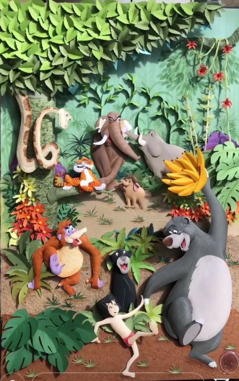 Jungle Book Birthday, Cartoon Paper, Paper Art Sculpture, Easy Wall Hanging, Disney Treasures, Paper Carving, Disney Fine Art, 3d Paper Art, The Jungle Book