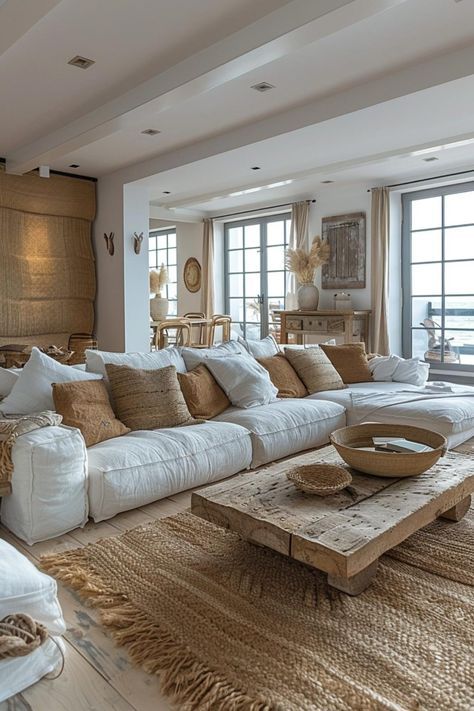 Natural Texture Living Room, Texture Decor Interior Design, Simple Boho Farmhouse Decor, Farmhouse Home Aesthetic, Modern Country Farmhouse Decor, Modern Farmhouse Lounge Room, Country Lounge Room Ideas, Boho Farmhouse Living Room Ideas, House Inspo Living Room