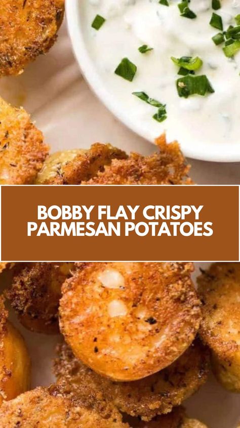 Bobby Flay’s Crispy Parmesan Potatoes is made with baby potatoes, olive oil, Parmesan cheese, garlic powder, oregano, paprika, black pepper, and salt. This delicious potato recipe creates a crispy and savory side dish that takes about 45 minutes to prepare and can serve up to 4 people. Best Fried Potatoes Recipes, Easy Breakfast Side Dishes, Sheet Pan Scored Potatoes, Best Baby Potatoes Recipe, Weight Watchers Potato Recipes, White Potatoes Recipes, Finger Potatoes Recipes, Bite Size Potato Recipe, Tiny Potato Recipes