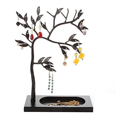 PRICES MAY VARY. BEAUTIFUL WOMEN’S NECKLACE HOLDER - Arad’s jewelry hanger tree is the perfect storage solution for your necklaces and other jewelry accessories. Upward curved branches allow necklaces and bracelets to hang freely, preventing tangles. Long necklaces can be hung from the higher branches, while shorter necklaces are hung from the lower branches. DISPLAY EARRINGS AND BODY-PIERCING JEWELRY - In addition to hanging necklaces and bracelets, this jewelry organizer can also store earring Metal Jewelry Holder, Tree Jewelry Holder, Tree Jewelry, Hanging Necklaces, Organizer Jewelry, Jewelry Hanger, Black Tree, Necklace Holder, Jewelry Tree