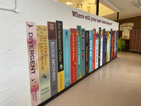 (19) Paulet English on Twitter: "Love our new book wall! Karen at @BlocksDesign - thank you! https://t.co/8eFZtPni3W" / Twitter School Library Signage, Exhibition Display Wall, School Library Book Displays, School Wall Art Ideas, Library Signage, School Library Design, School Library Displays, Middle School Libraries, Library Book Displays