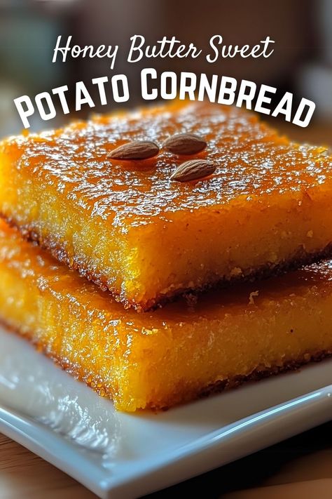 Warm up your kitchen with this delightful Honey Butter Sweet Potato Cornbread! This easy recipe combines sweet potatoes and honey for a tasty twist on a classic cornbread. Perfect as a side dish for dinner or a cozy breakfast treat. It's moist, fluffy, and sure to impress everyone at the table! Enjoy the sweet flavors in every bite! Sweet Potato Cornbread Jiffy, Homemade Sweet Cornbread, Roasting Sweet Potatoes, Cornbread Sweet, Classic Cornbread, Cozy Dinner Party, Sweet Potato Puree, Sweet Potato Cornbread, Peach Smoothie Recipes