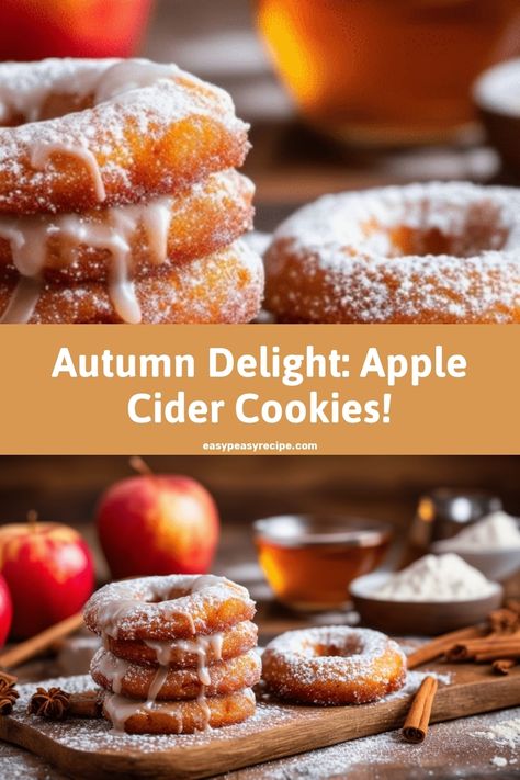 Easy Apple Cider Donut Cookies Recipe - Perfect Fall Treat Apple Cider Baking Recipes, Cider Cookies, Apple Cider Cookies, Donut Cookies, Fall Donuts, Classic Fall Desserts, Autumn Baking, Easy Peasy Recipes, Favorite Cookie Recipe