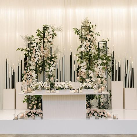 Head table recap 🥰 #torontowedding #florist #decor #luxuryflowers #blooms #torontoblooms #haveaseat #FloralDesign #EventPlanning… | Instagram Black Wedding Head Table, Black Head Table Backdrop, Wedding Backdrop Head Table, Sweetheart Table Black And White, Sweetheart Table White Flowers, Wedding Head Table, White Flower Head Table, Head Table Wedding Backdrop, Head Table Backdrop