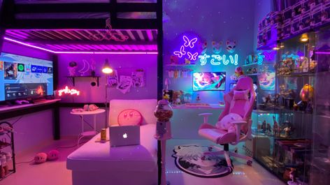 Anime Bedroom, Core Aesthetics, Otaku Room, Gamer Room Decor, Video Game Room Design, Neon Room, Video Game Rooms, Bedroom Setup, Gaming Room Setup