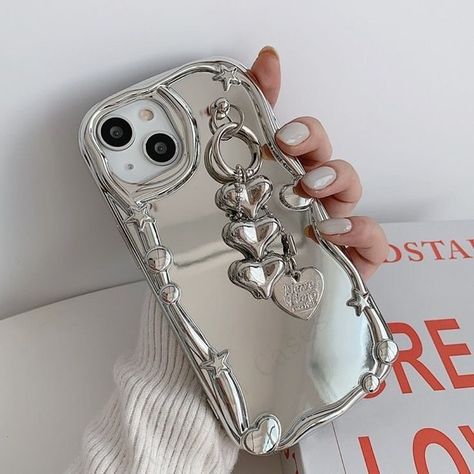 Perfect Reflection ~ One snap at a time 🪞✨ 🔍 Mirror Phone Cases #PHONECASE #IPHONECASE #ACCESSORIES #AESTHETIC #phonecaseaddict #gadgetaccessories #techtrends Shein Stuff, 3d Love Heart, Chains Aesthetic, 3d Love, Kawaii Phone, Chic Mirror, Star Silver, Strap Phone, Iphone Style