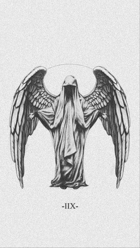 Arch Angel Drawing, Dark Biblical Tattoos, Throne Angel Tattoo, City Of God Tattoo, Reaper On Horse Tattoo, Dark Angel Tattoo Men, Biblical Seraphim, Bible Angel Tattoo, Dark Angel Drawing