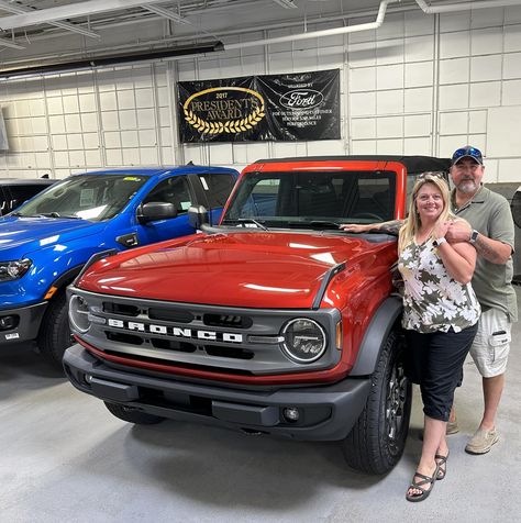 Congratulations to first-time customers, Tom & Lisa on their new #2023Bronco in Hot Pepper Red! "Tom and Lisa custom ordered this beauty and made their way down from the Gaylord, MI, area to pick it up! They were very excited to take it home and test it out on the #NorthernMichigan roads. Thank you for choosing #BillBrown as your #FordDealer and enjoy your new Ford #Bronco!" -Chris Baxter, Sales Consultant 📍 Browse the #TrueView #FordBronco inventory at #BillBrownFord in Livonia, MI. New Ford Bronco, Livonia Michigan, Sales Consultant, Metro Detroit, Hot Pepper, Ford Cars, Northern Michigan, Ford Bronco, Very Excited