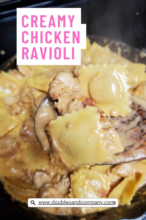 A creamy tomato alfredo sauce with chicken and ravioli. Chicken And Ravioli Recipes, Alfredo With Tomatoes, Chicken And Ravioli, Tomato Alfredo Sauce, Making Your Own Pasta, Creamy Tomato Chicken, Chicken Ravioli, Ravioli Sauce, Make Your Own Pasta