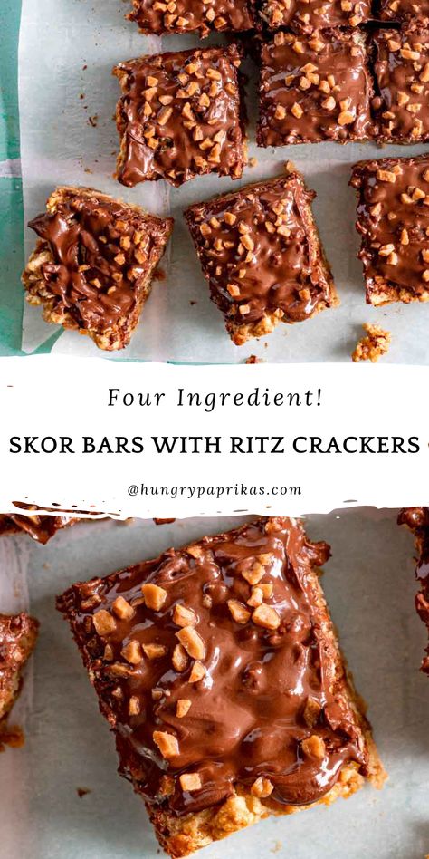 Top photo: Toffee/skor bars on parchement paper Bottom photo: Toffee/skor bar closeup Hungry Paprikas, Middle Eastern Bread, Skor Bars, 4 Ingredient Desserts, Salty Desserts, Paprika Recipes, Middle Eastern Salads, 3 Ingredient Desserts, Toffee Bars