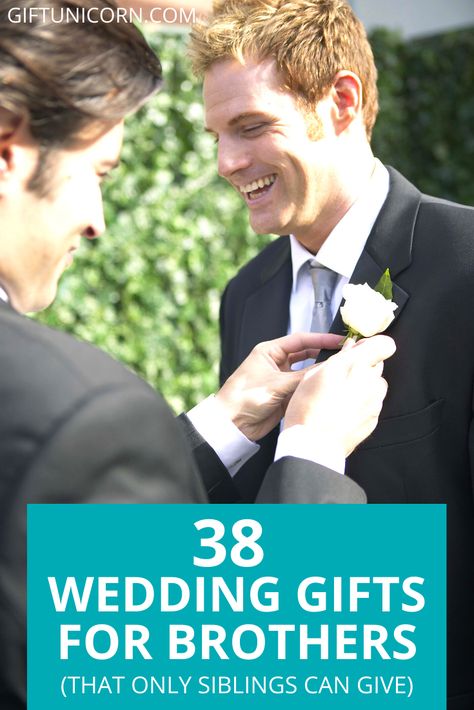 It’s happening. Your brother has finally fooled someone into spending the rest of their life with him.To commemorate the big day, here are just a few wedding gifts for brothers that will demonstrate your love, affection and eternal urge to give him a noogie. #weddinggifts #brothers #giftsforhim Brother Wedding Gift From Bride, Gifts For Brother Of The Bride, Wedding Gift To Brother From Sister, Gifts For Groom From Sister, Wedding Gifts For Your Brother, Wedding Present For Brother From Sister, Gifts For Brothers Wedding, Brother Of The Bride Gifts, Wedding Gifts For Brother From Sister