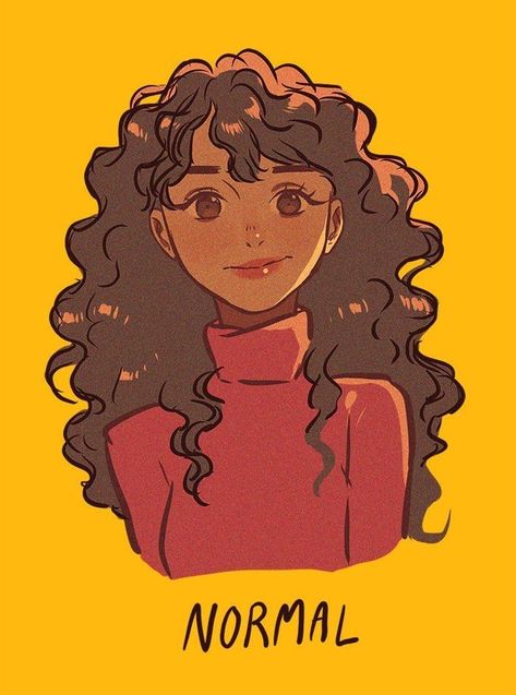 A Drawing, Curly Hair, A Woman, Yellow, Red, Hair, Black