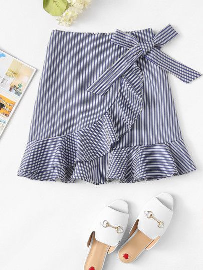 Striped Ruffle Trim Overlap Skirt Overlap Skirt, Midi Skirt Outfit, Skirts For Kids, Striped Skirt, Sewing Skirts, Dresses Kids Girl, Stripe Skirt, Striped Fabrics, Ladies Dress Design