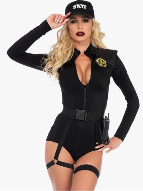 Leg Avenue womens 5 Pc Swat Team Babe Costume With Bodysuit, Belt, Leg Garter, Toy Walkie Talkie, Hat Swat Team Costume, Cosplay Plus Size, Swat Costume, Leg Avenue Costumes, Police Officer Costume, Girl Group Costumes, Team Costumes, Plus Size Cosplay, Swat Team