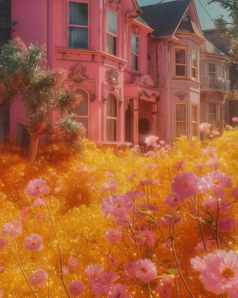 Im that neighbor with not green, but golden grass 👀🌟 . . #aiart #house #gold #aesthetic #ａｅｓｔｈｅｔｉｃ #pink #greengrass #goldengrass #midjourney #designmidjourney #neighbor #neighborhood Yellow And Pink Aesthetic, Pink And Yellow Aesthetic, Yellow Barbie, Oc Moodboard, Carrd Stuff, Wallpaper Earth, 70s Aesthetic, Gold Aesthetic, Yellow Aesthetic