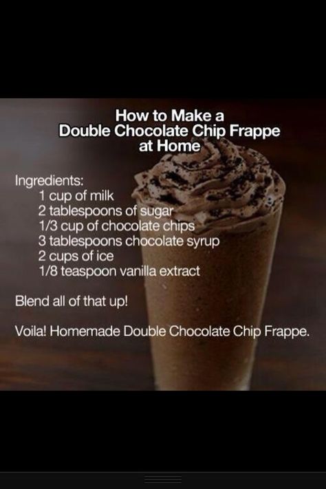 Double Chocolate Chip Frappe at Tasty Fun Recipes We have an easy recipe for you today! It is the Double Chocolate Chip Frappe which is delicious! Everyone has tasted one of these before and if you do not... then you know you need to make this one right NOW! Please look below for the ingredients [...]Continue reading... Chocolate Chip Frappe, Resep Starbuck, Minuman Starbucks, Frappe Recipe, Resep Smoothie, Frappuccino Recipe, Milkshake Recipe, Starbucks Drinks Recipes, Chocolate Shake