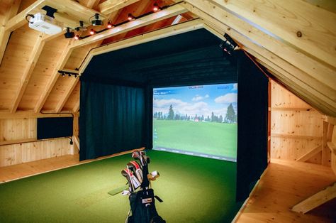 Golf Simulator Shed, Barn Garage Ideas, Home Golf Simulator, Indoor Golf Simulator, Golf Simulator Room, Garage Workshop Plans, Garage Builders, Golf Room, Yard Sheds