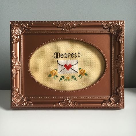 'Dearest' love letter tattooed cross stitch and roses Romantic Cross Stitch Pattern, Cross Stitch Aesthetic, Love Letter Tattoo, Stitch Aesthetic, Letter Cross Stitch, Romantic Cross Stitch, Sew Bag, Colorwork Chart, String Crafts