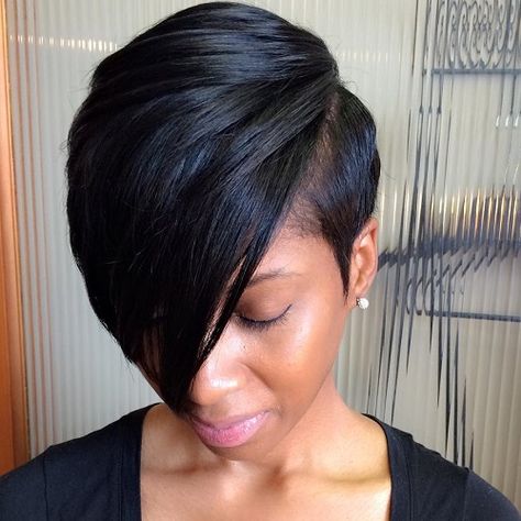 Black Pixie With Long Side Bangs Short Quick Weave Styles, Short Curly Weave, Pixie Cut Black Women, Short Quick Weave, Long Pixie Cut, Short Weave Hairstyles, 57th Birthday, Short Weave, Hair Flow