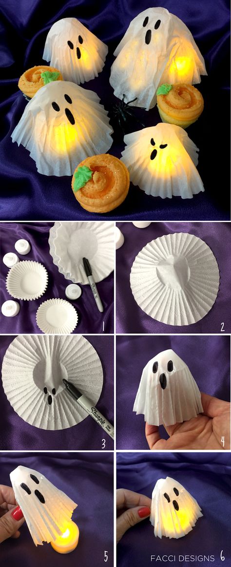 Adornos Halloween, Easy Halloween Crafts, Halloween Diy Crafts, Halloween Craft, Halloween Crafts For Kids, Coffee Filters, Cupcake Liners, Theme Halloween, Fantasias Halloween