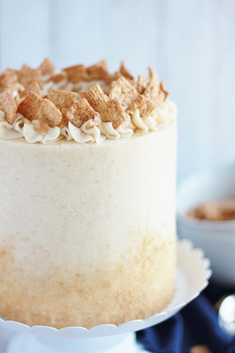 Cinnamon Toast Crunch Cake - Baking with Blondie Cinnamon Toast Crunch Cake, Baking With Blondie, Cereal Flavors, American Buttercream, Cold Cake, White Cake Recipe, Gourmet Cakes, Crunch Cereal, Crunch Cake